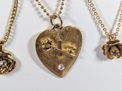 Vtg Love Knot Heart Key Lock Flower Butterfly Pendant Gold Tone Necklace LOT