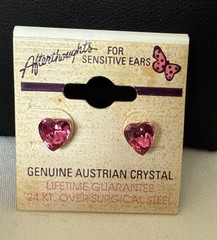 New Old Stock VTG Genuine Austrian Crystal Pink Stud Heart Gold Tone Earrings
