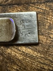 Vintage Silver or Alpaca Silver Tie Bar w/ Circle Pattern & Abalone Inlay, 2.5”