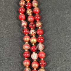 Vintage Red Pink Acrylic Triple Strand Beaded Necklace 20” Broken Clasp
