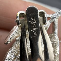 Vintage Judy Lee Brooch Clip On Earrings Set Silver Tone Leaf Signed