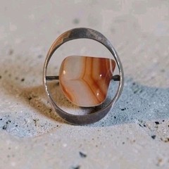 VINTAGE TONE VIGELAND NORWAY STERLING SILVER MODERNIST BROOCH PIN BANDED AGATE
