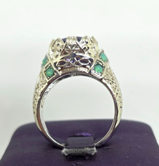 Faux Purple Amethyst Green Opal Filigree Silver Cocktail Ring Marked 925 SZ 7.25