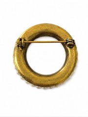 Vintage MCM Faux Pearl Coral Circle Brooch Gold Tone Mid Century Modern Pin