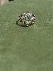 Vintage Bali Filigree Abalone Shell Ring Sterling Silver 925 Marquise