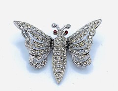 RARE BOOK PIECE Ora Vtg 1930s Signed Pat. ERROR Hinged Butterfly Moth Dress Clip