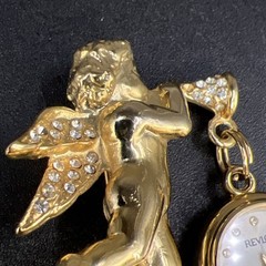Vintage Revlon 1.5” Cherub Angel Watch Brooch Pin Gold Tone New Battery