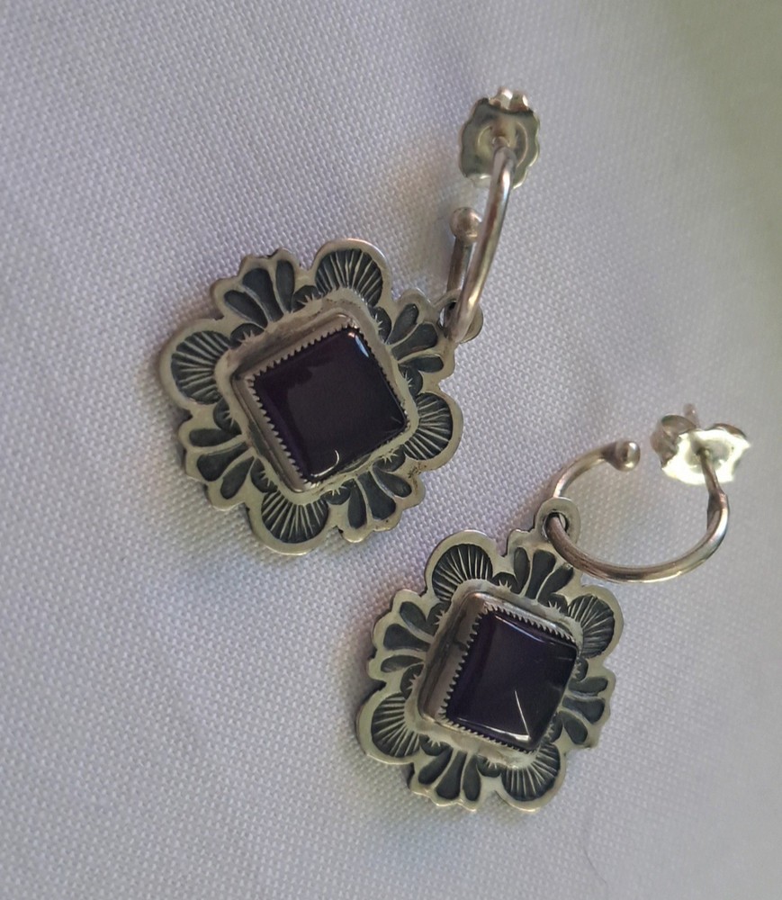 Vintage D Lucas Sterling Clover Shape Featuring Amethyst Stone Dangle Earrings