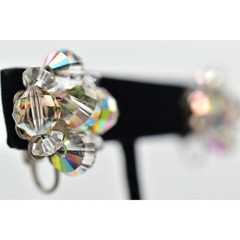 Vintage Clip On Crystal Earrings Watermelon Aurora Borealis Chrome 1950s BinBK