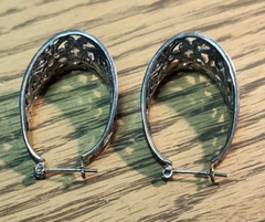 Vtg Sterling Silver 925 Cut Out Hoop Pierced Hinged Post Earrings