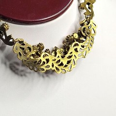 Floral Rhinestone Imitation Pearl Necklace With Gold Tone Metal Accents Vtg Hook