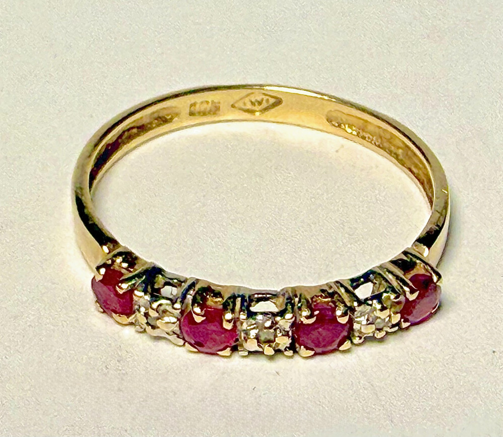 Vintage Wheeler 10K Yellow Gold Natural Garnet Diamond Band Ring Size 6 MCM