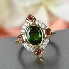 3.45Ct Art Deco Style Green Lab Created Emerald Engagement 14K Gold Finish Ring