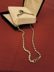 Rhinestone Diamond by the Yard Emerald Green Pendant 16″ Silver Necklace Cf 77