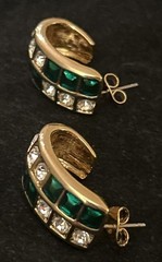 SAL Swarovski Pierced Earrings With White And Green Rhinestones