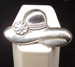 Vintage 925 Sterling Silver Hat Brooch Pin Floppy Derby Flower Heavy 9.6 grams