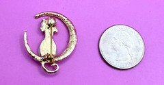 Gold Tone Rhinestones Cat & Moon Brooch Contemporary