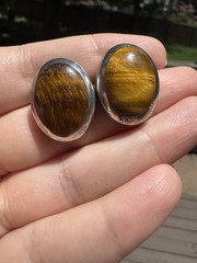 Vintage Mexico 925 Sterling Silver Tiger’s Eye Stud Earrings – 15g
