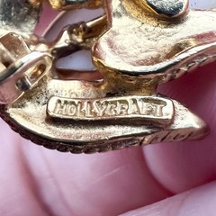 Vintage Hollycraft Earrings Milk Glass Bezel Set Gold Tone Clip Ons Signed