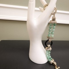 Heidi Daus bracelet Art Deco imitation jade and onyx green glass beads signed