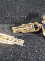 14 KT YELLOW GOLD BLUE ENAMEL SOLID ROPE DIAMOND CUFF LINKS