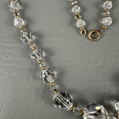 Vintage Necklace Clear Faceted Crystal Beads Gold Tone Graduated 15″