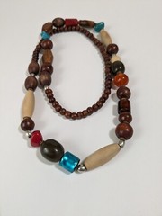 Vintage Wood, Glass, Metal & Acrylic Beaded Infinity Multi Colored Necklace. 34″