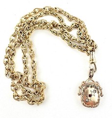 Vintage Antique Victorian Gold Filled Fancy Chain Hook Fob Pendant 26″ Long