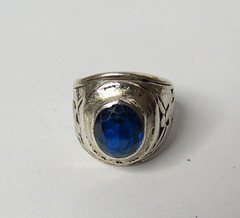 VG STERLING SILVER MENS MILITARY SNIPER BLUE SAPPHIRE RING SZ 10.25 & 21MM 11gr