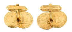 Vintage Gold Tone Double Coin Deutschland Pfennig Swivel Attach Cufflinks