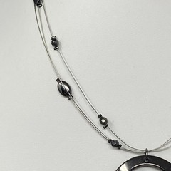 Designer Multi Strand Pendant Necklace Memory Wire Large Round Pendant NY 16″