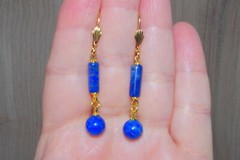 LAPIS LAZULI 45 MM DROP ELONGATED LEVER BACK EARRINGS
