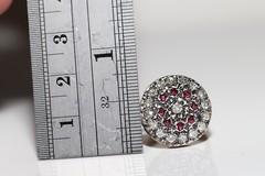 Antique Circa 1900s 18k Gold Top Silver Natural Diamond And Cabochon Ruby Ring