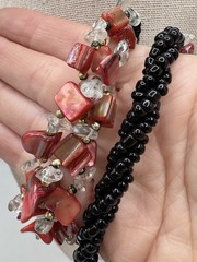 Vintage Black Twist Glass Seed Bead Dyed Shell Quartz Beaded Collar Necklace