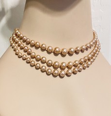 Vintage Champagne Glass Pearls Sterling Silver Clasp Graduating 3-Row Necklace