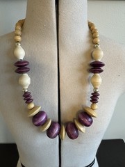 Wooden Beaded Necklace Bohemian Retro Vintage Classic Graduated Beads Purple