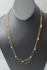 Vintage Gold Tone Multistrand Necklace Small Faux Pearl Stations