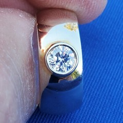 EARTH MINED DIAMOND Deco Engagement Ring Bezel set Chunky Dome 14K GOLD BAND 6.2