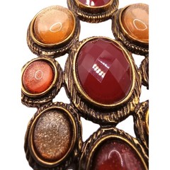 Vintage Liz Claiborne Pendant Necklace Red Amber Gold Tone Statement 30 to 32 in