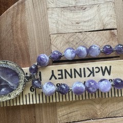 VTG Artisan Beaded Pendant Necklace 18 Inch Purple Amethyst Quartz Silver Plated