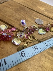 Vintage Pididdly Links Multicolor Crystal Heart Charm Necklace 36”