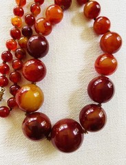 Vintage Rare Bakelite Hefty Red Gold Amber BIG Bead 28” Beaded 100 GM Necklace!