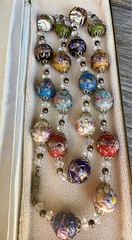 Vintage Multi Colored Venetian Wedding Cake Glass Bead Necklace 24 Inch ITALY