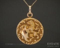 Antique 14k Yellow Gold Dimensional Lion Locket Necklace 9g 20″L p23856