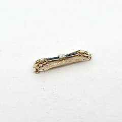 Antique 12k Yellow Gold Art Deco Old European Diamond Sapphire Pearl Pin Brooch
