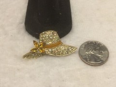 Vintage Signed Monet Yellow Hat Brooch Pin Sparkly Rhinestones