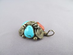 VINTAGE OLD PAWN STERLING NAVAJO LUCY C. CLUSTER BRANCH CORAL TURQUOISE PENDANT