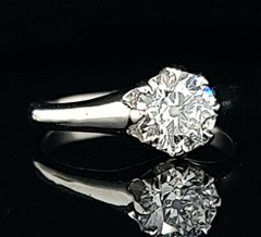 1.03ct. Platinum Vintage engagement ring natural euro cut diamond SI2-H
