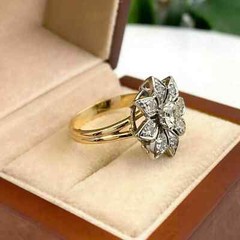 2Ct Art Deco Flower Round Cut Lab Created Diamond 14K Gold FN Anniversary Ring