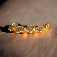 Bracelet, Stretch Clear Faceted Orange White Cats Eye Beads (F110)